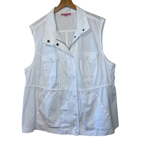 Woman Within Minimalist White Draw String Waist Zip & Snap Closure Vest 1X - Picture 1 of 12